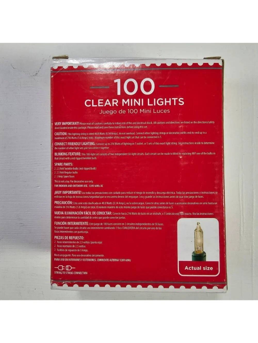 Holiday Time 100 Clear Mini String Lights Green Wire Indoor/Outdoor 21.5ft Lit
